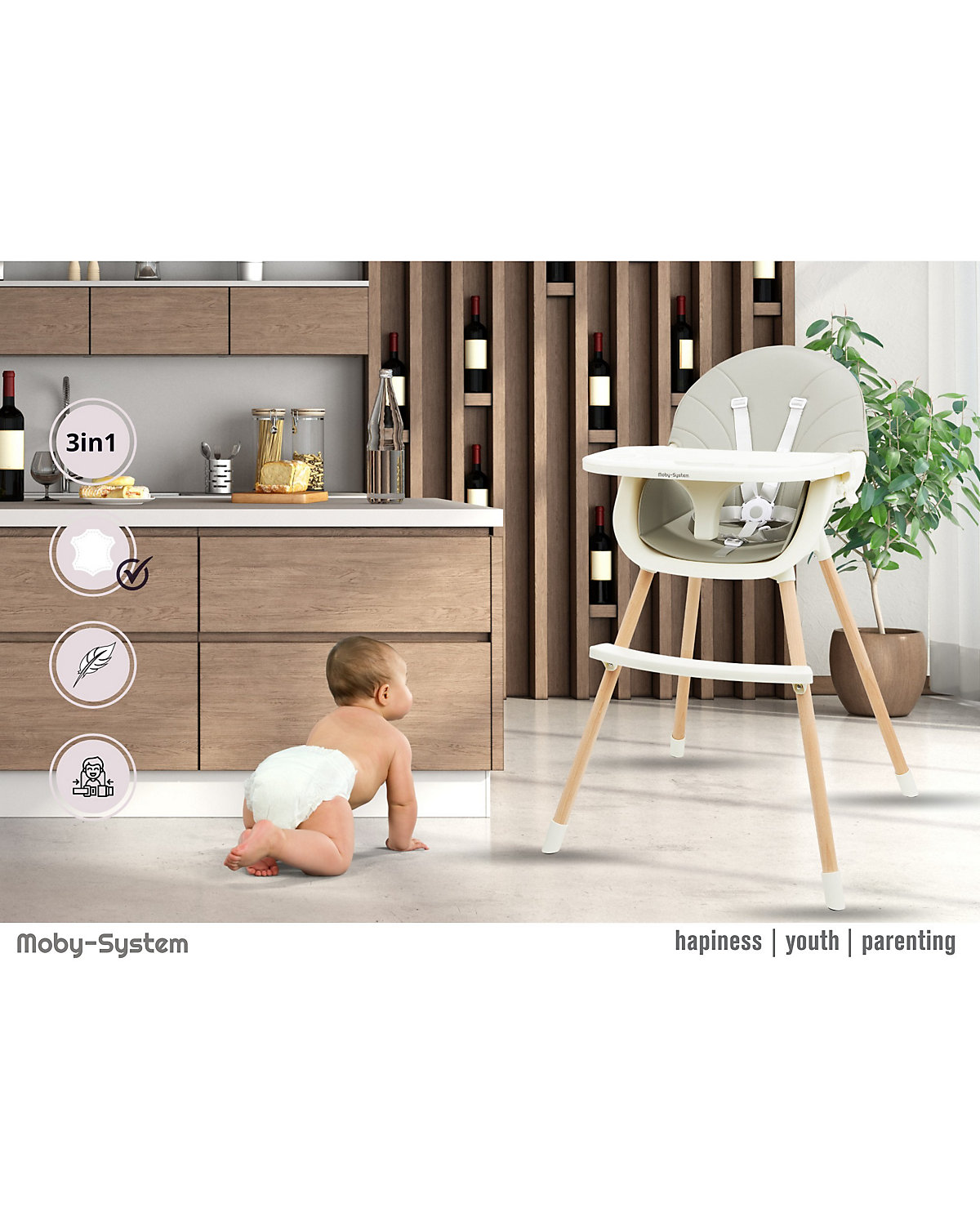 Kinder Hochstuhl Amelia, 3in1-Stuhl für Kinder