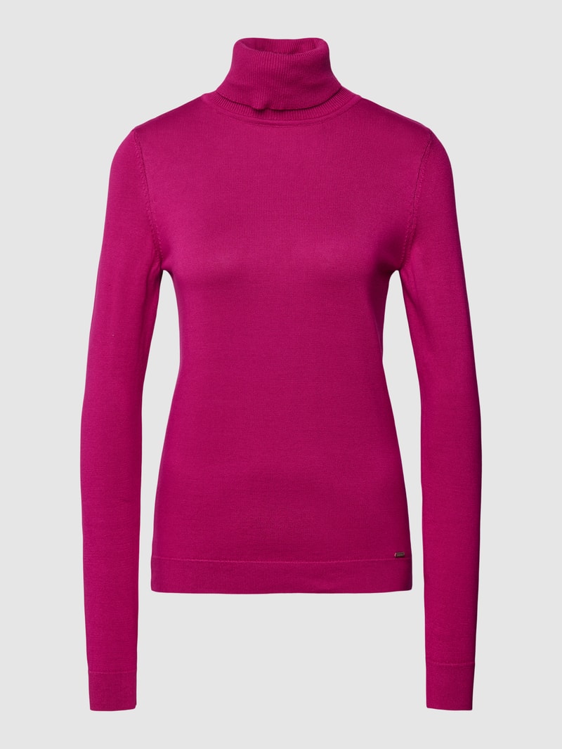 Rollkragenpullover in unifarbenem Design mit Label-Detail in pink