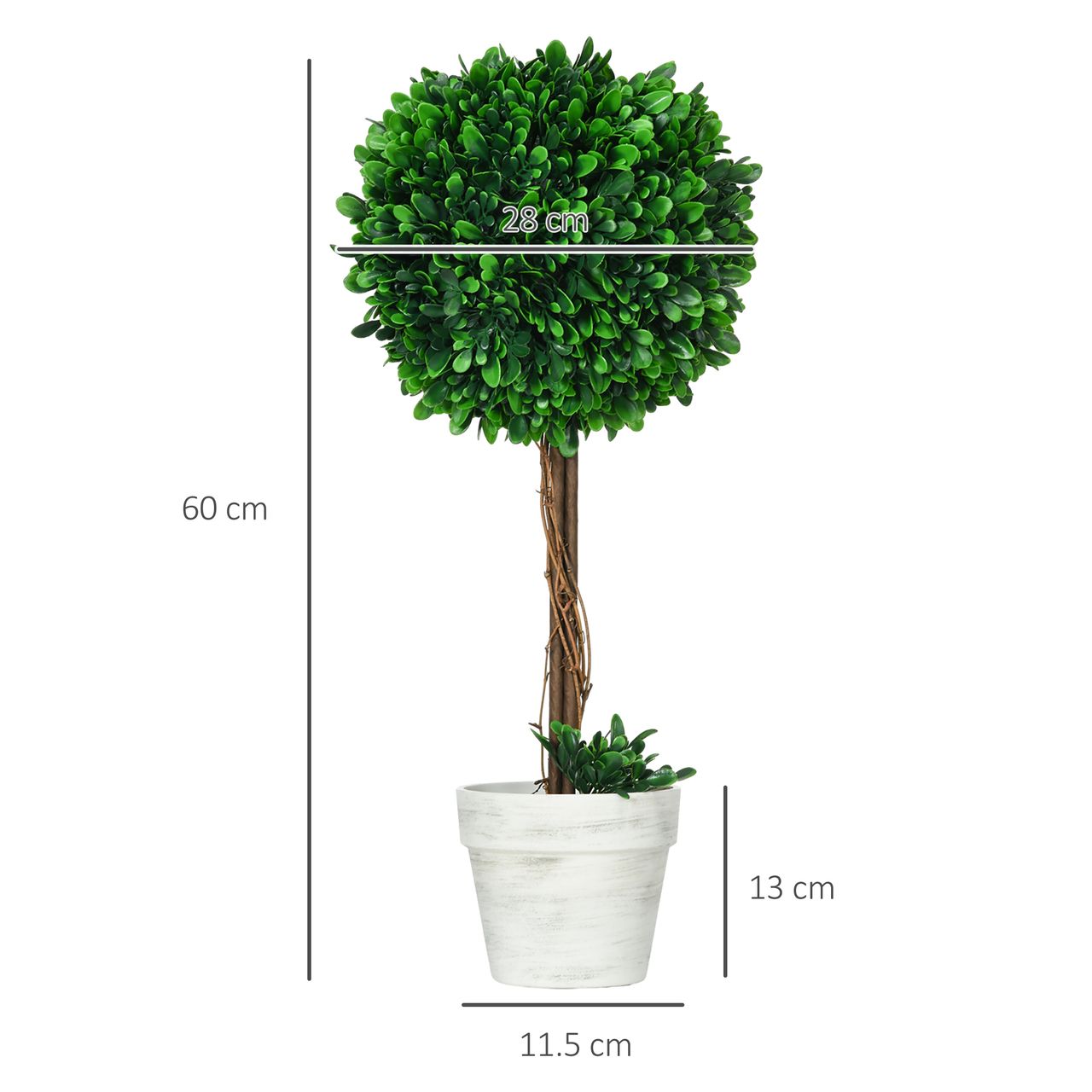 HOMCOM Künstliche Pflanzen, 2er-Set UV-beständige Kunstpflanze, 60 cm Buchsbäume