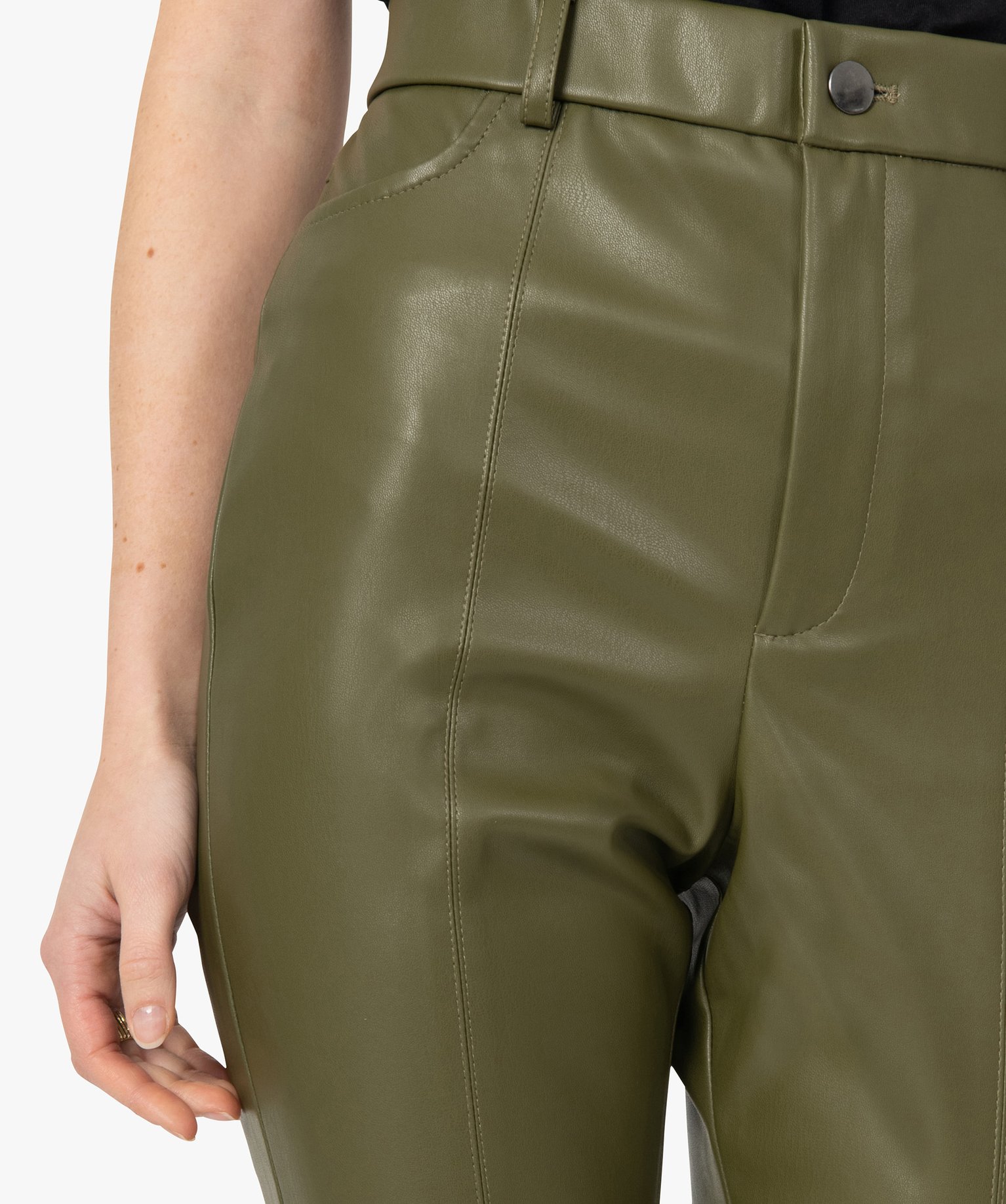 Pantalon femme taille haute en synthétique esprit rock kaki | GEMO