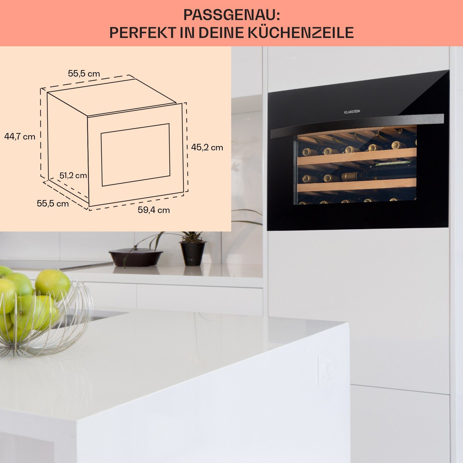 Klarstein Weinkühlschrank Vinsider 24 Built-In Uno, für 24 Standardflaschen á 0,75l,Wein Flaschenkühlschrank Weintemperierschrank Weinschrank Kühlschrank