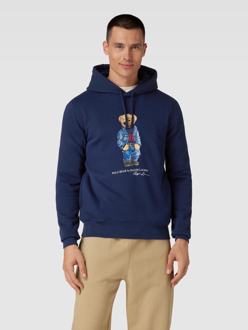 Hoodie mit Label-Print in marineblau