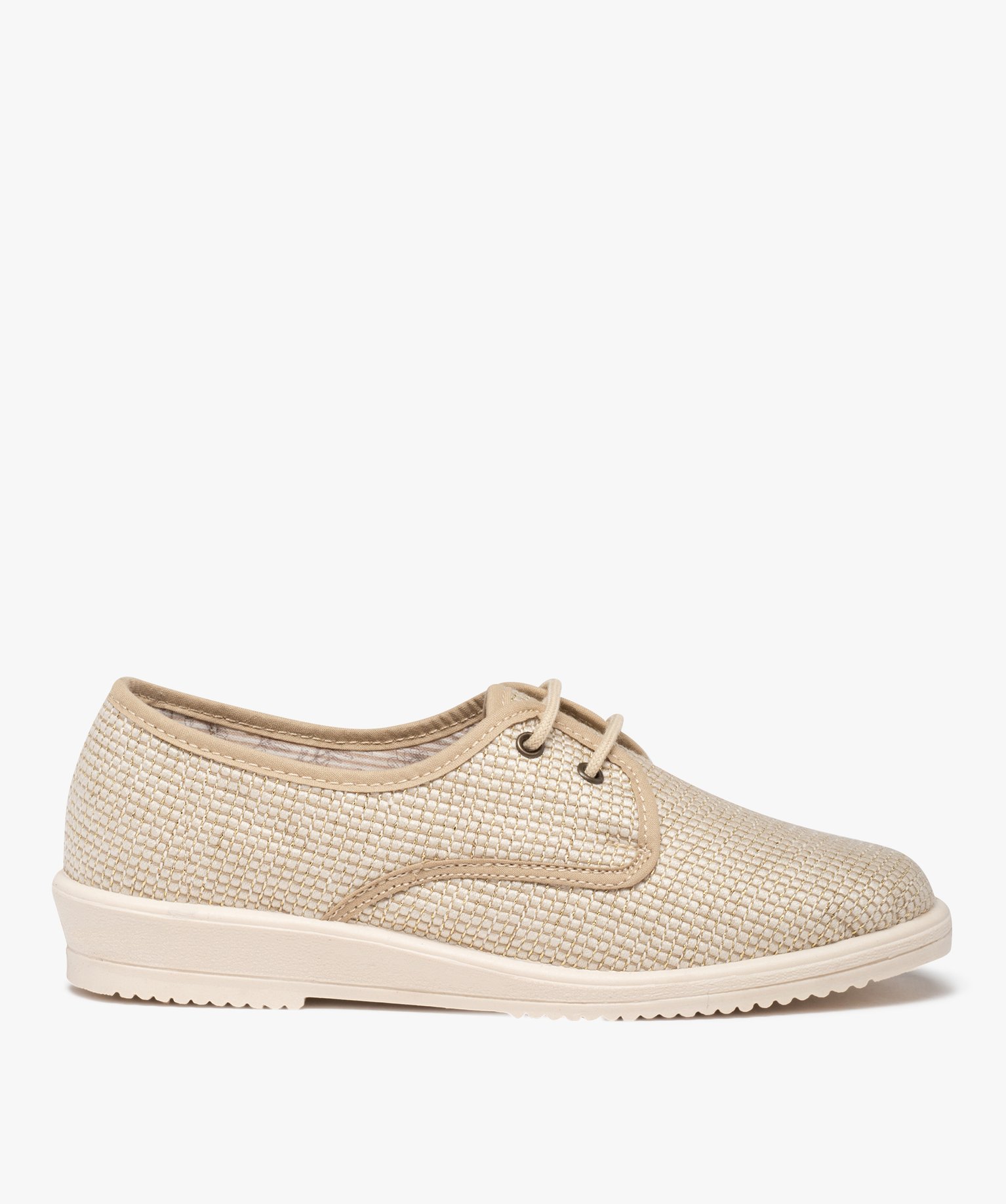 Derbies confort femme dessus en toile brillante beige | GEMO