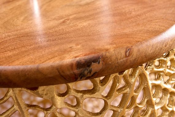 riess-ambiente Couchtisch ABSTRACT LEAF Ø75cm gold / braun (Einzelartikel, 1-St), Wohnzimmer · Massivholz · Metall · rund · handmade · Modern Design