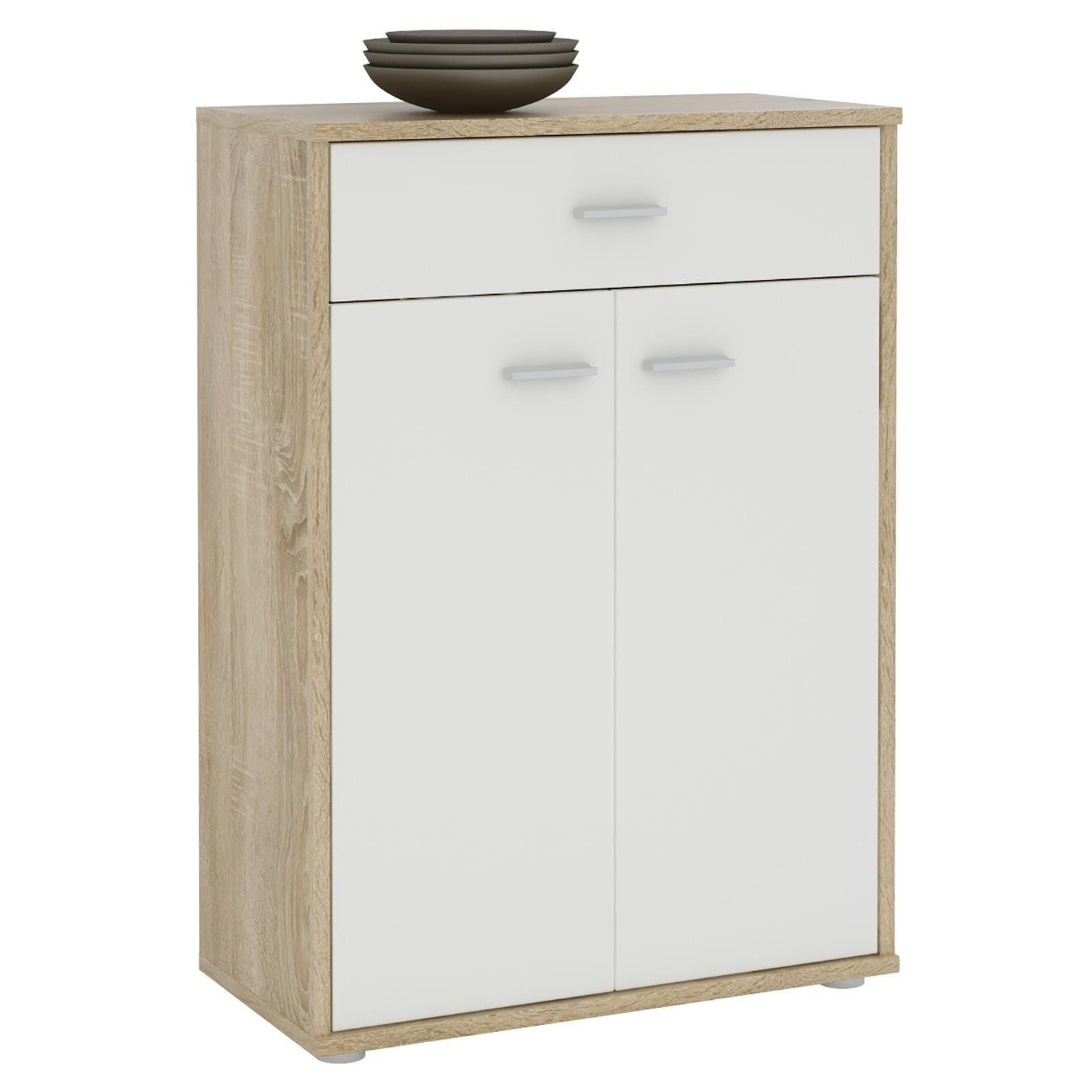 CARO-Möbel Highboard TOMMY, Kommode Sideboard Schrank in Sonoma Eiche / weiß 2 Türen Anrichte High