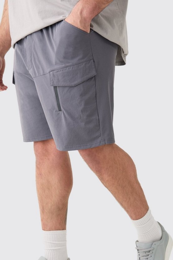 Plus lockere elastische Stretch Cargo-Shorts mit Reißverschluss