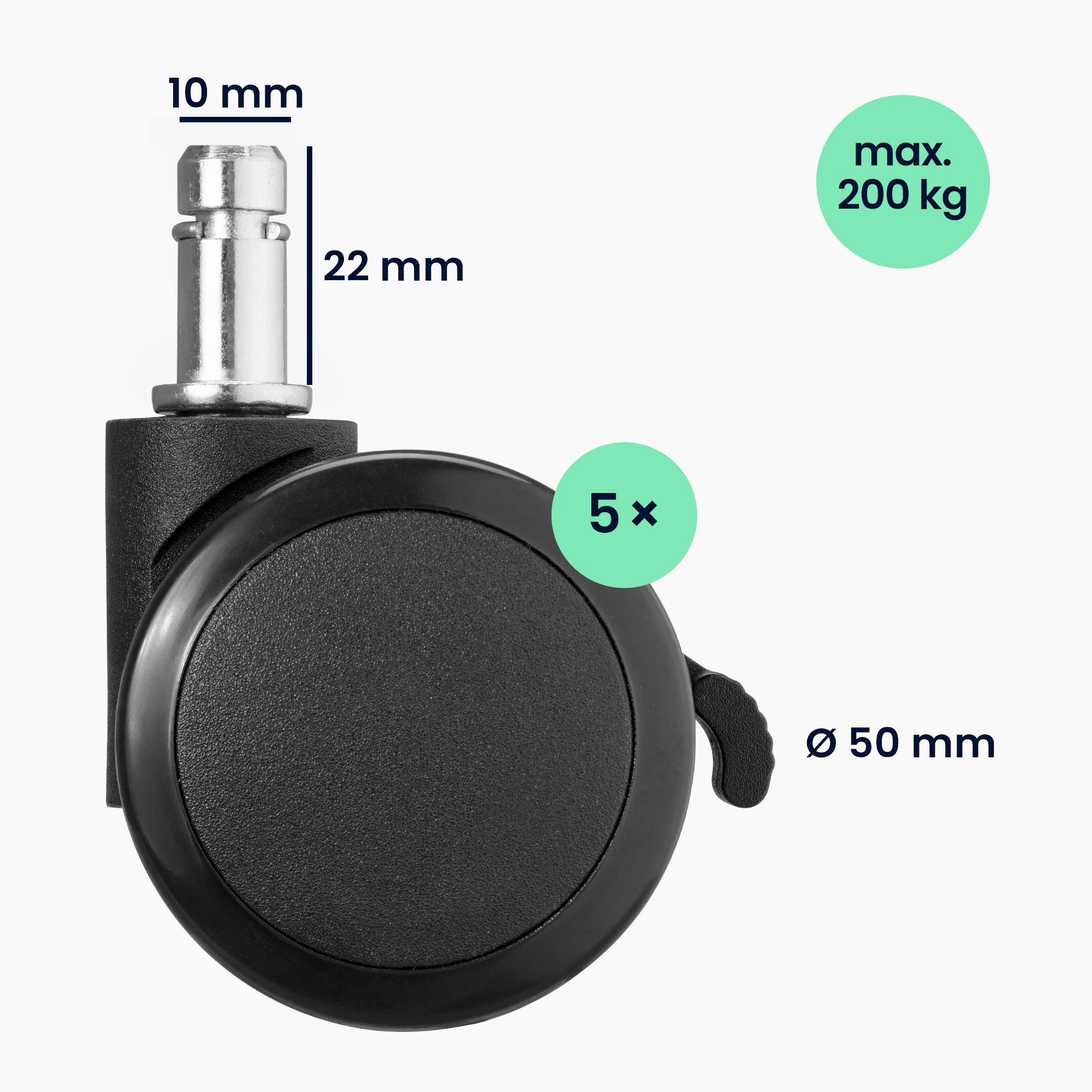 kwmobile Stuhlrolle 5x Bürostuhlrollen Hartboden/Weichboden mit Bremse 10/22mm, (5-St)