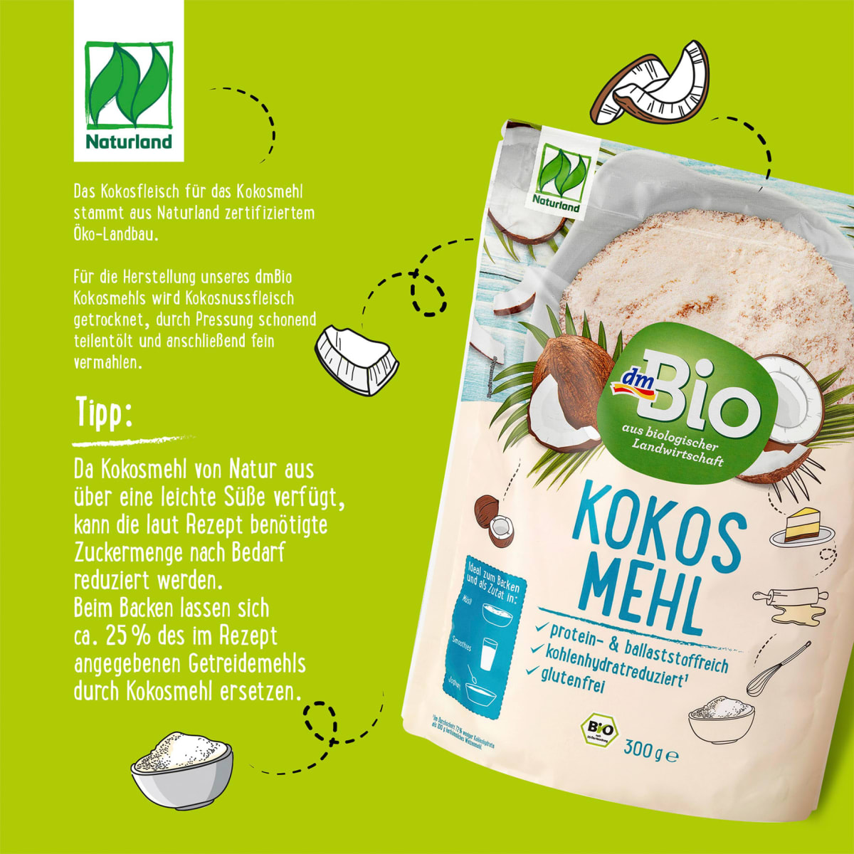 Kokosmehl, glutenfrei, 300 g