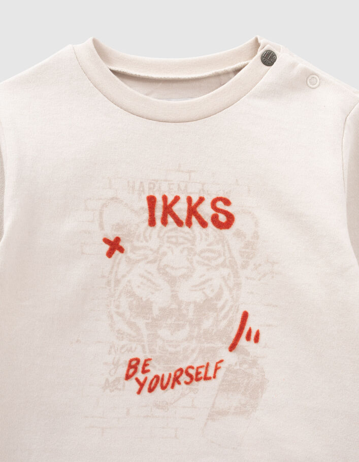 T-shirt beige coton bio visuel tigre et typo floquée bébé garçon