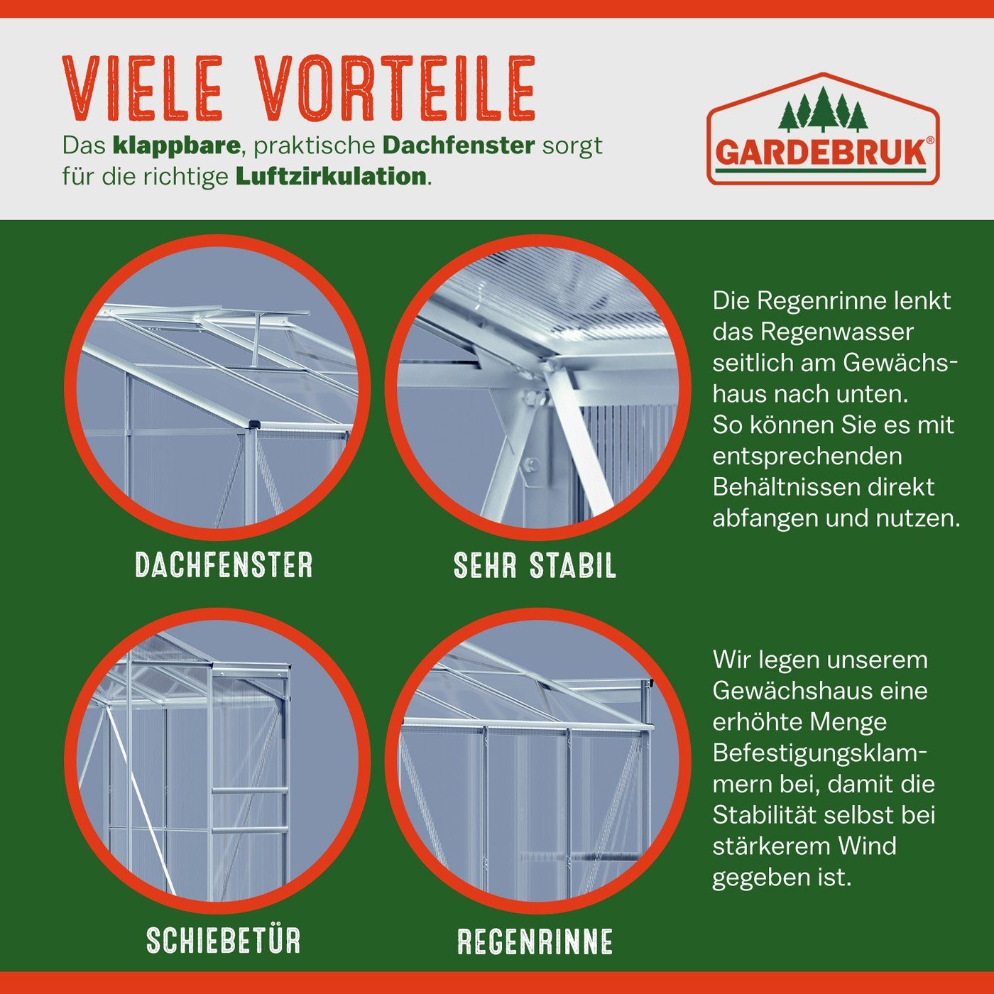 Gardebruk Gewächshaus, Beistell Aluminium 3,8m³ 190x122cm Treibhaus Gartenhaus Frühbeet