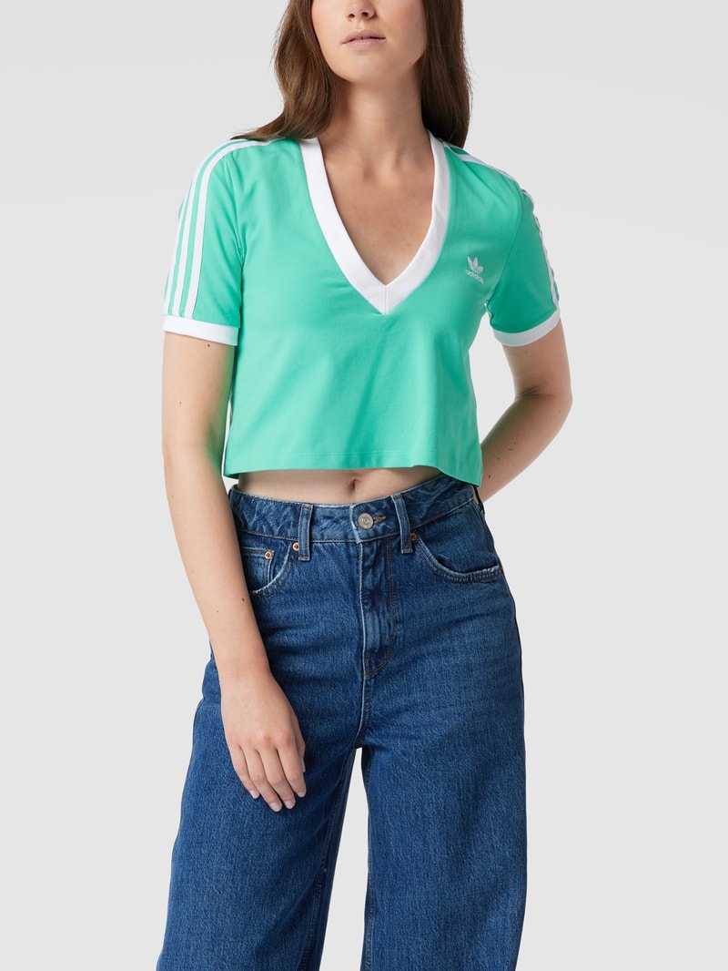Cropped T-Shirt mit Label-Stitching in mint