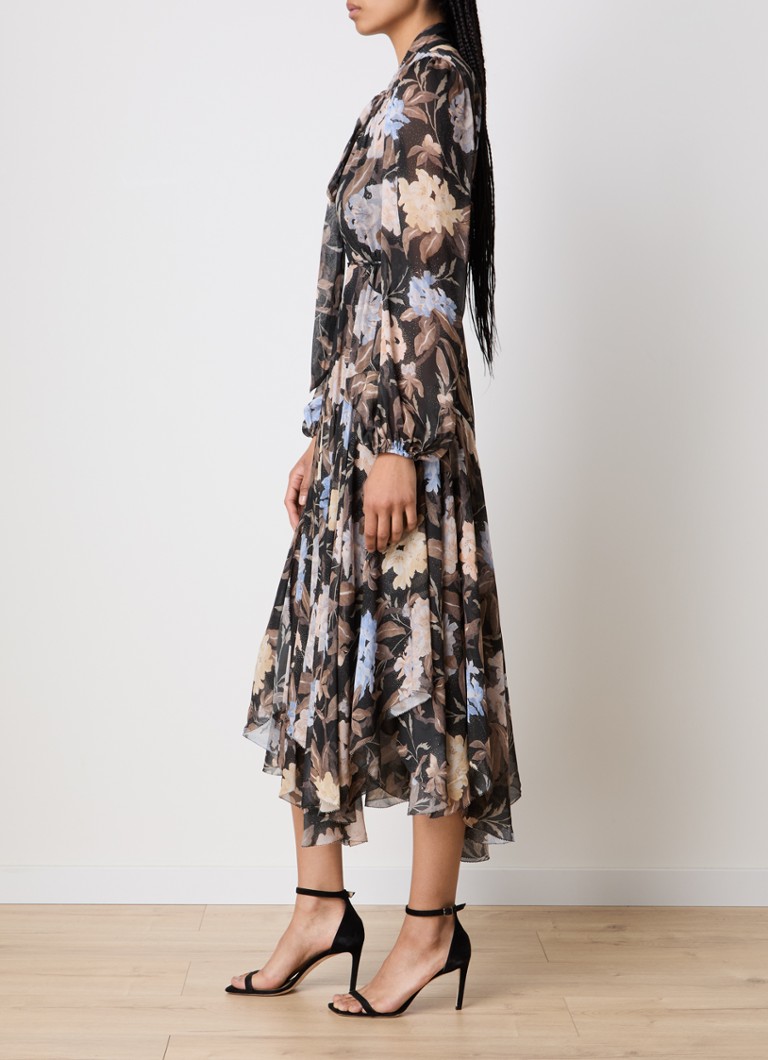 Rochie midi Zimmermann Eden cu imprimeu floral și curea legată.
