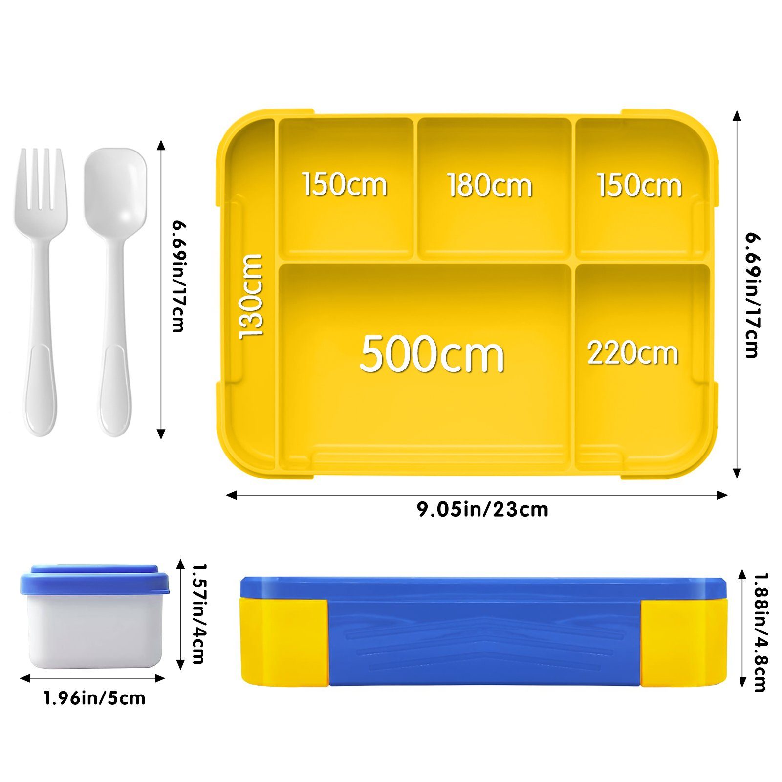MDHAND Lunchbox Rechteckige Bento-Box, Kunststoffe, (1-tlg), Mit Multibesteck, Mikrowellengeeignet