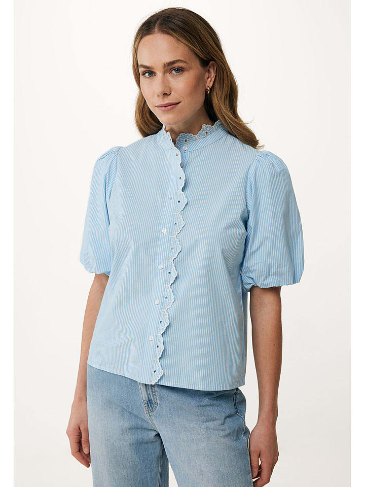 Mexx Bluse in Hellblau/ Weiß günstig kaufen