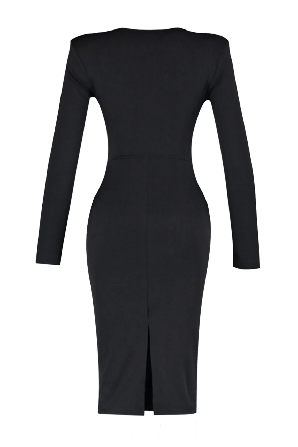 Trendyol Collection  Schwarzes gestricktes Abendkleid mit V-Ausschnitt TPRAW23EL00270