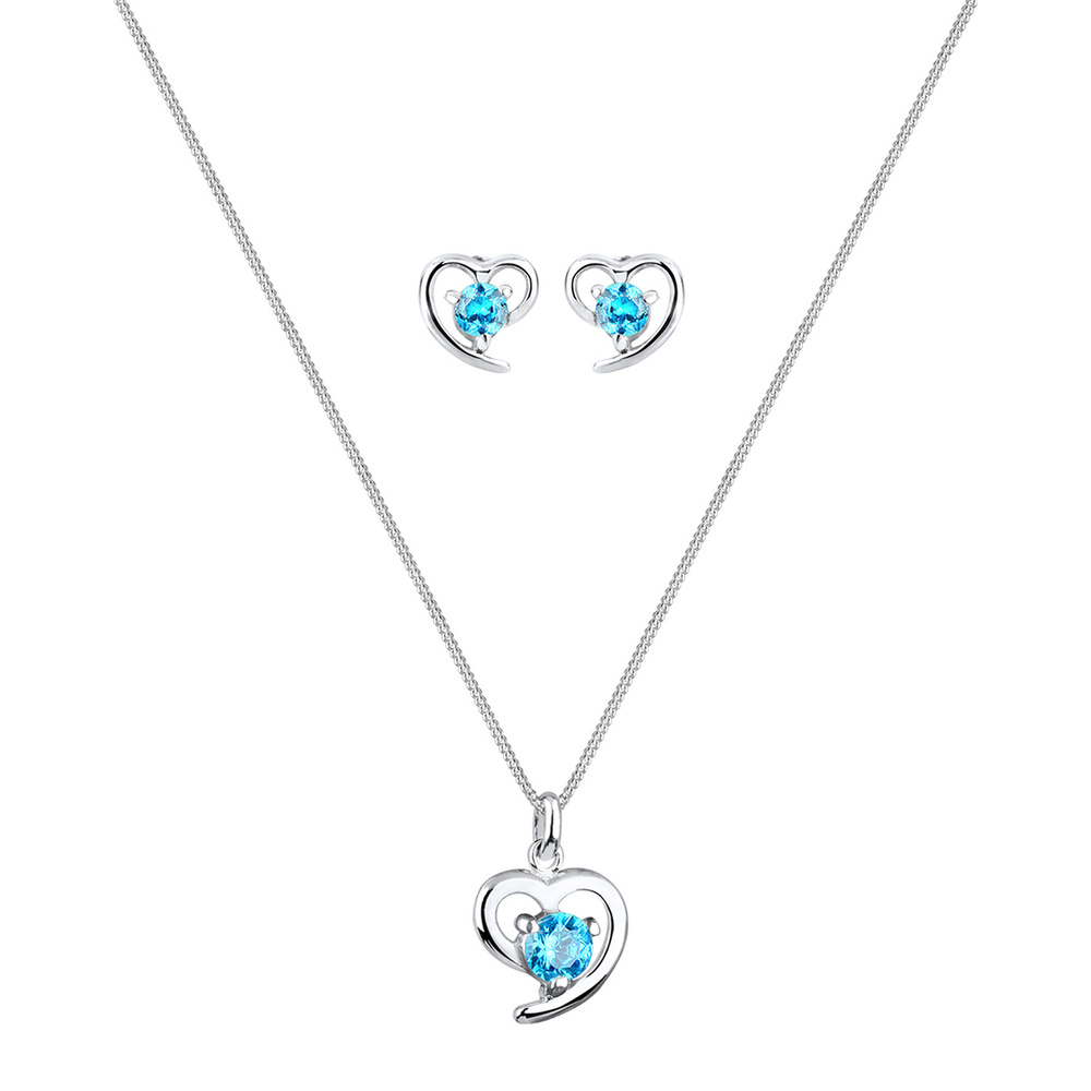 Elli Elli Ensemble de Bijoux Femme Pendentif de Coeur Classique avec Cristaux de Zirco Bijoux