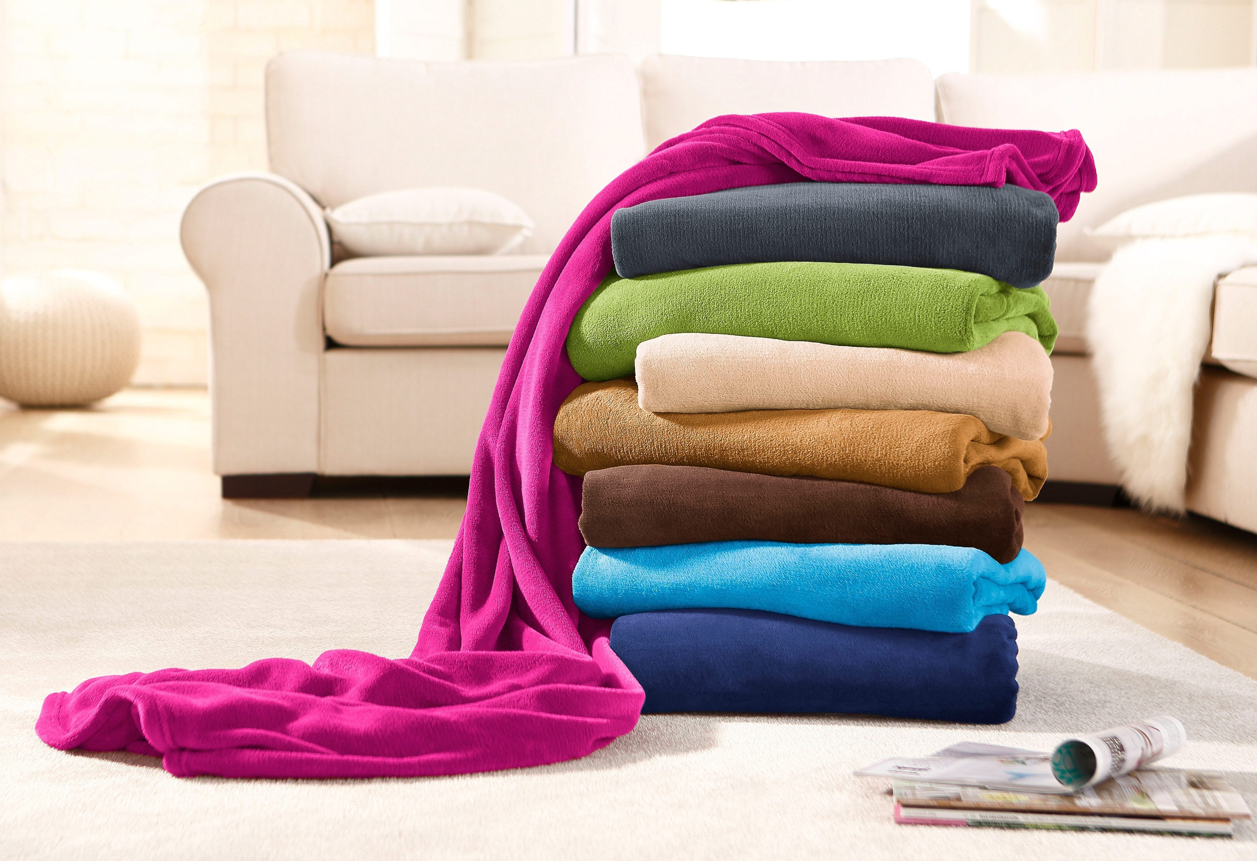 Wohndecke Uni Fleecedecke Olbia, IBENA, einfarbig schick, Kuscheldecke