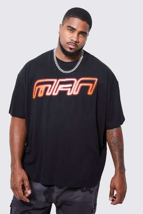 Plus kastiges Oversize Neon T-Shirt mit Man-Print