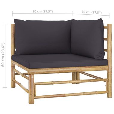 vidaXL Loungesofa 2-tlg. Garten-Lounge-Set mit Kissen Dunkelgrau Bambus, 1 Teile