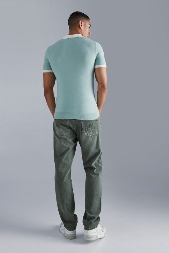 Kurzärmliges Muscle-Fit Colorblock Poloshirt