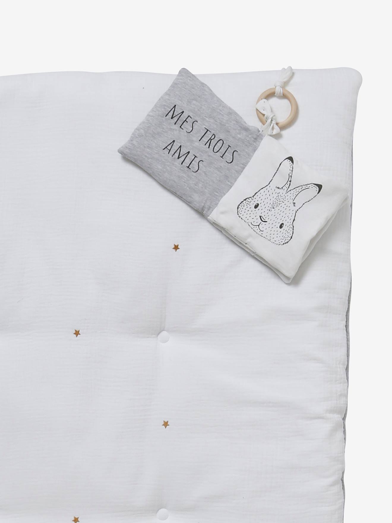Vertbaudet Bio-Kollektion: Baby Activity-Decke KLEINE FREUNDE - hellgrau