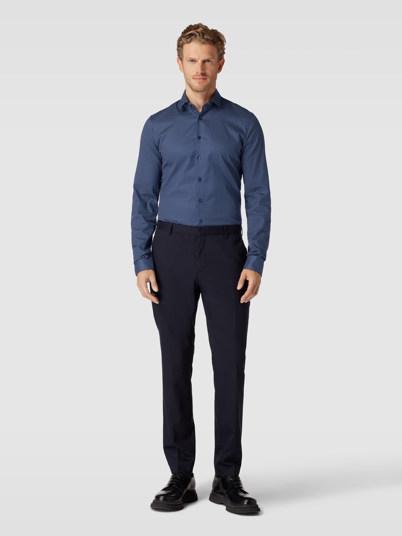 Super Slim Business-Hemd mit Allover-Muster Modell 'Nick' in marineblau