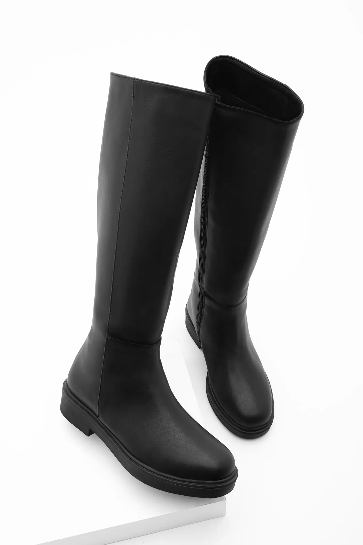 Marjin  Damen-Tagesstiefel über dem Knie mit Reißverschluss Yobin Schwarz