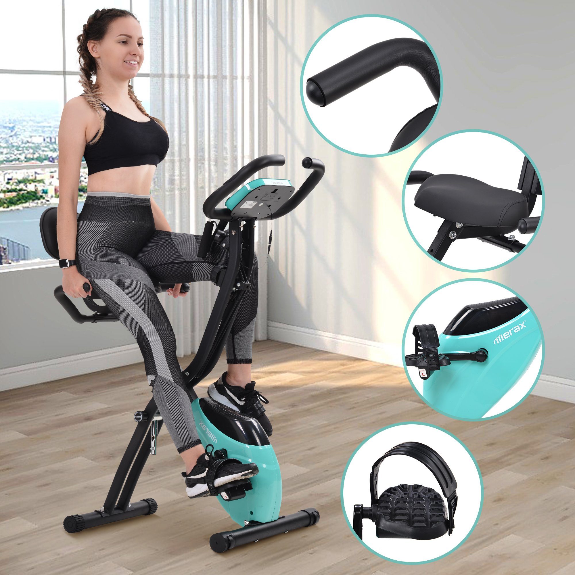 Merax Heimtrainer 3-in-1 X-bike Fitnessgeräte mit 10 Widerstandsstufen, mit Expanderbändern & Handpulssensoren
