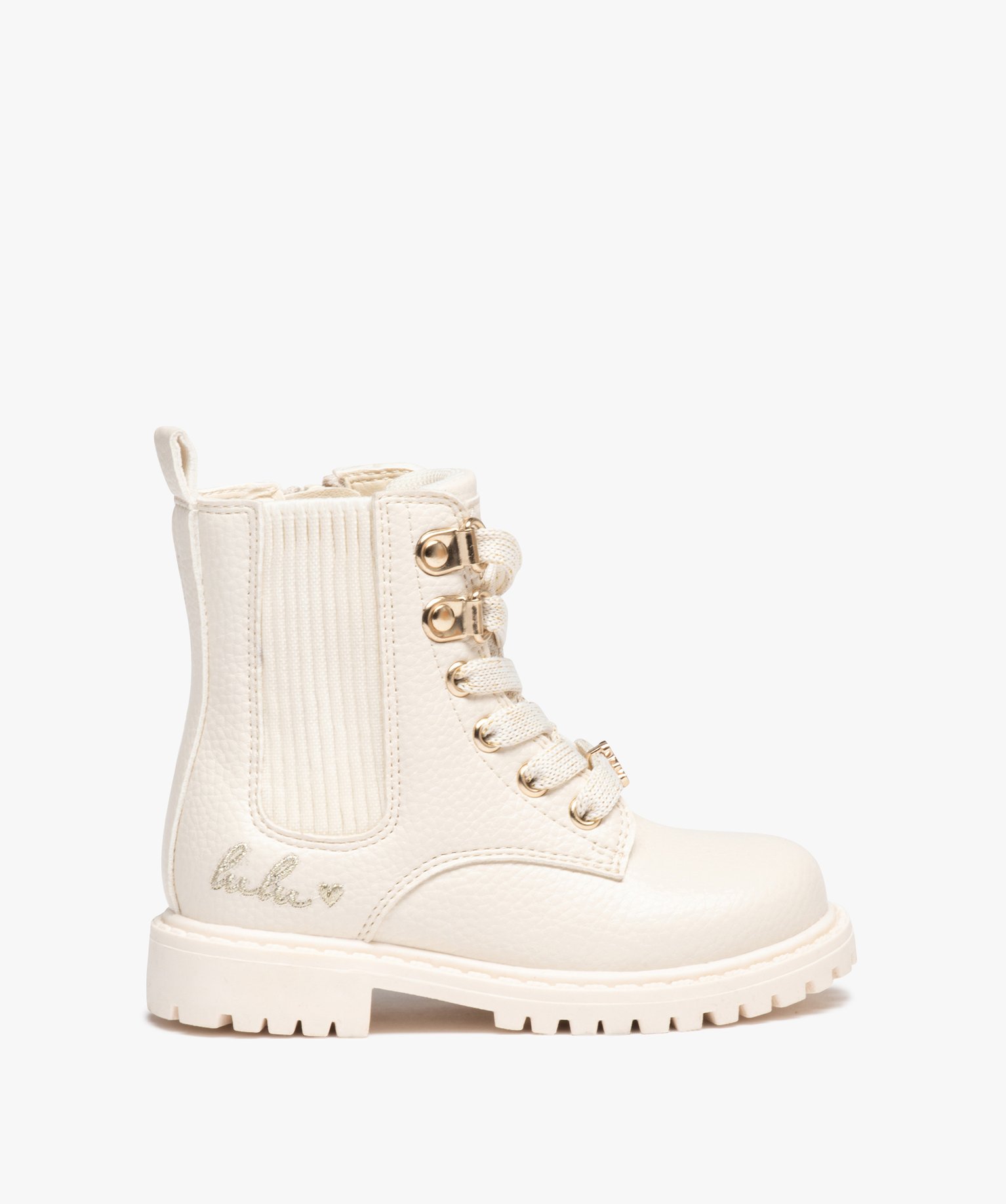 Boots fille unies à lacets irisés et col chaussette - Lulu... beige | GEMO