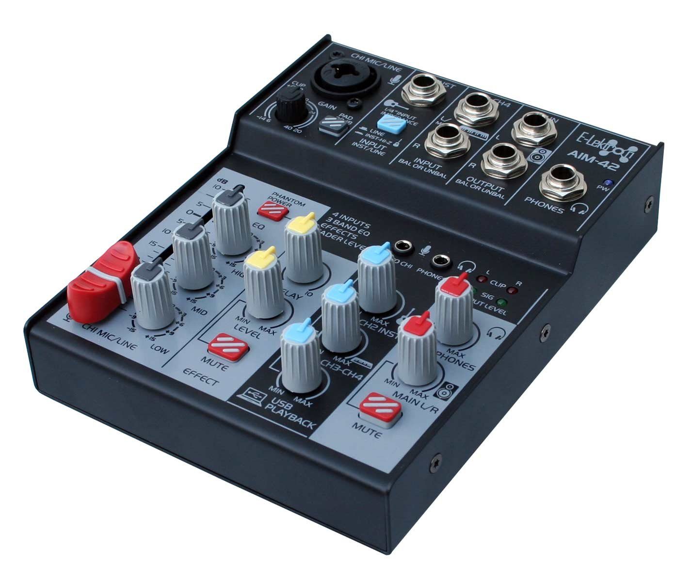 E-Lektron Mischpult AIM-42 USB-Interface, (1-tlg), für Streaming Recording Gaming Podcast, 4 Kanäle