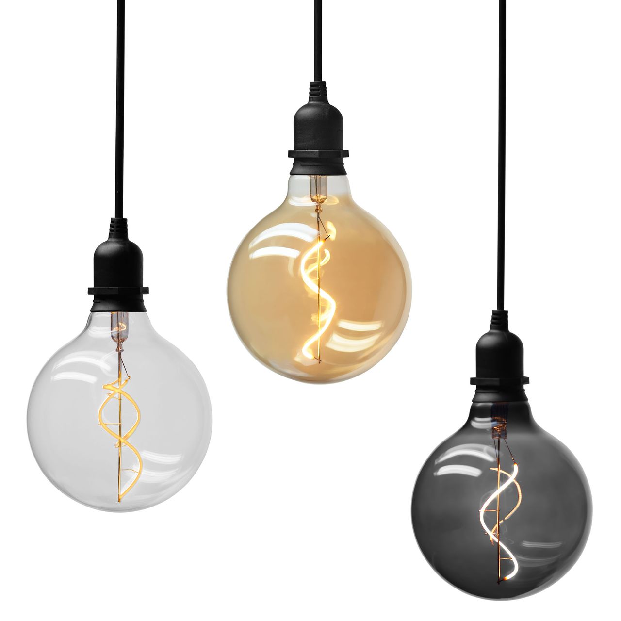 Weles 3er Set Glaskugel Glow klar, gold & smokey mit Netzstecker