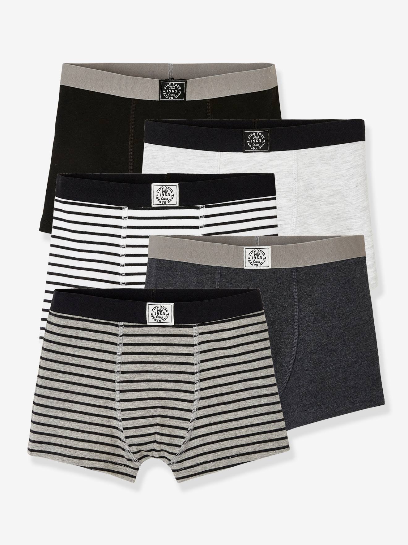 Lot de 5 boxers garçon BASICS lot gris chiné rayé