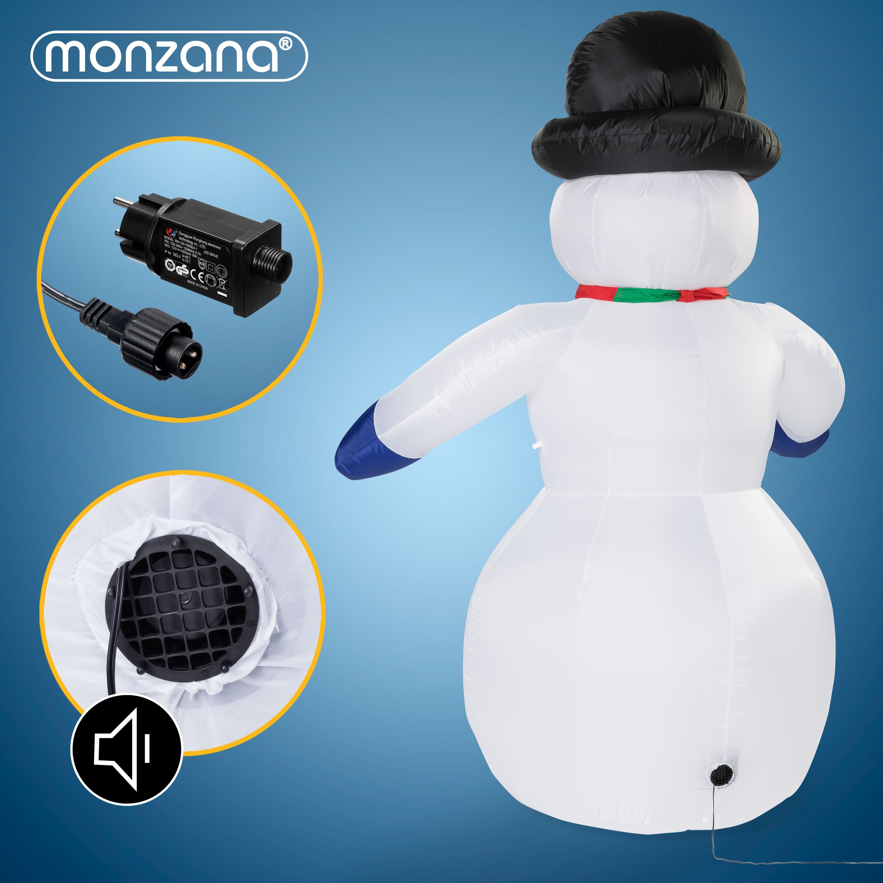 monzana Schneemann, Aufblasbarer XXL 240cm LED Beleuchtet Befestigungsmaterial IP44 Außen