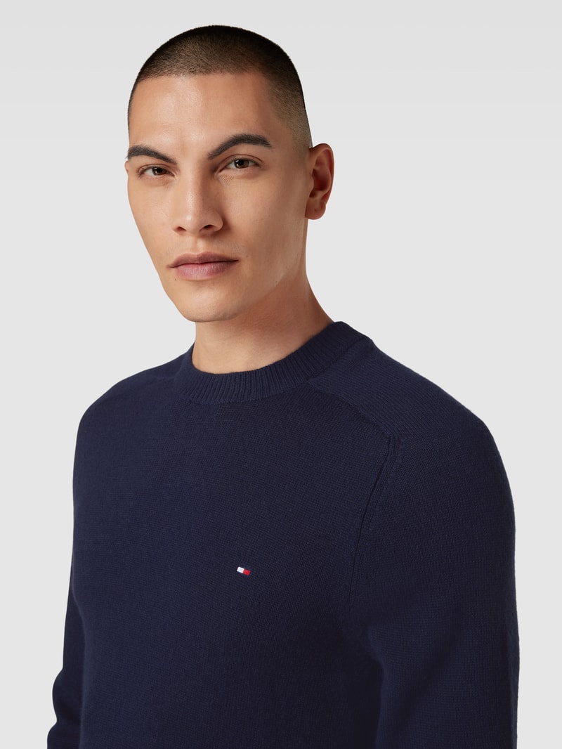 Strickpullover mit Label-Stitching Modell 'MERINO' in marineblau