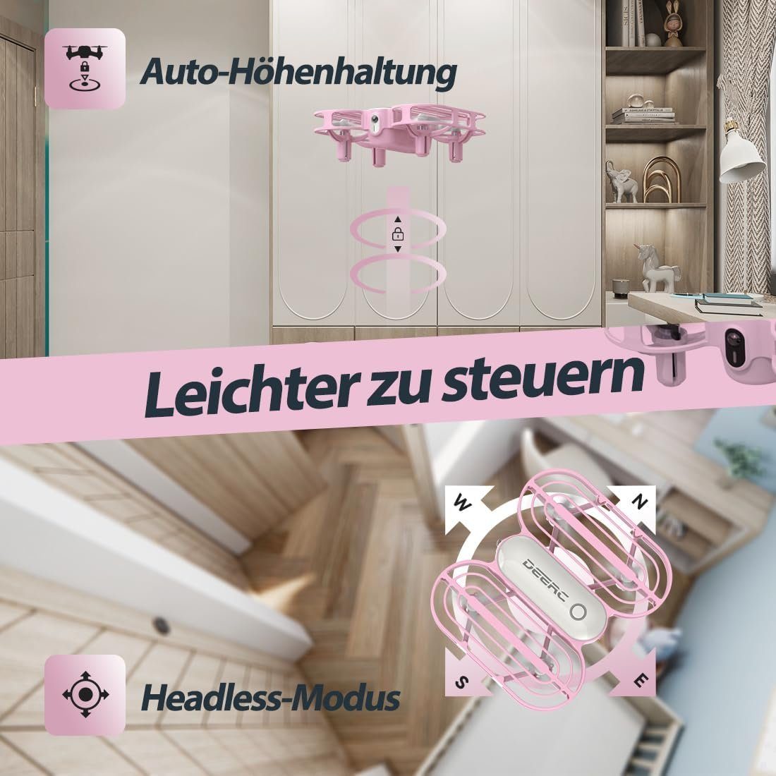 DEERC D11 Mini Kinder Drohne, RC Quadcopter mit 2 modulare Akkus Drohne (Einfachheit: Perfektes Drohnenspielzeug-Geschenk für Anfänger Mädchen)