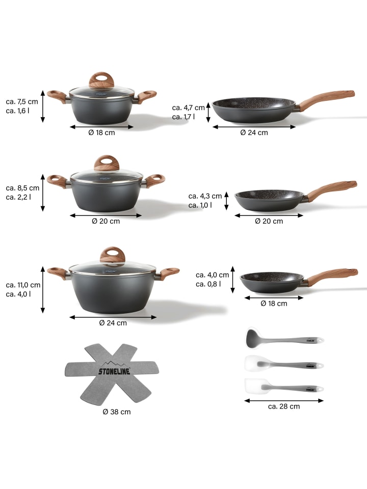 Stoneline Keramik Kochgeschirr-Set 14-teilig | mit Deckeln in Holzoptik günstig kaufen onesize
