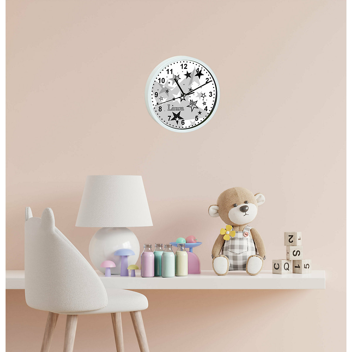 Kinder Wanduhr personalisiert mit Name Sternenhimmel Schwarz