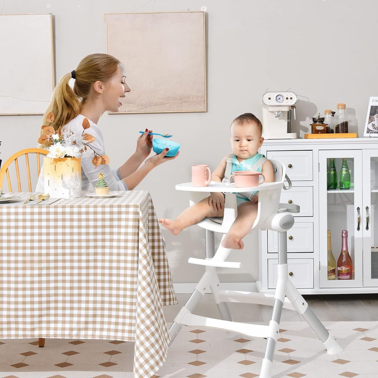 Costway 4 in 1 Babystuhl, Babyhochstuhl umwandelbar mit 5-fach verstellbarer Höhe