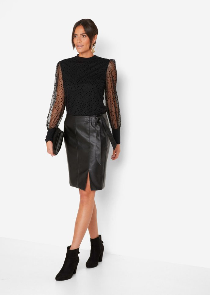 Langarmshirt aus Mesh mit Punkten