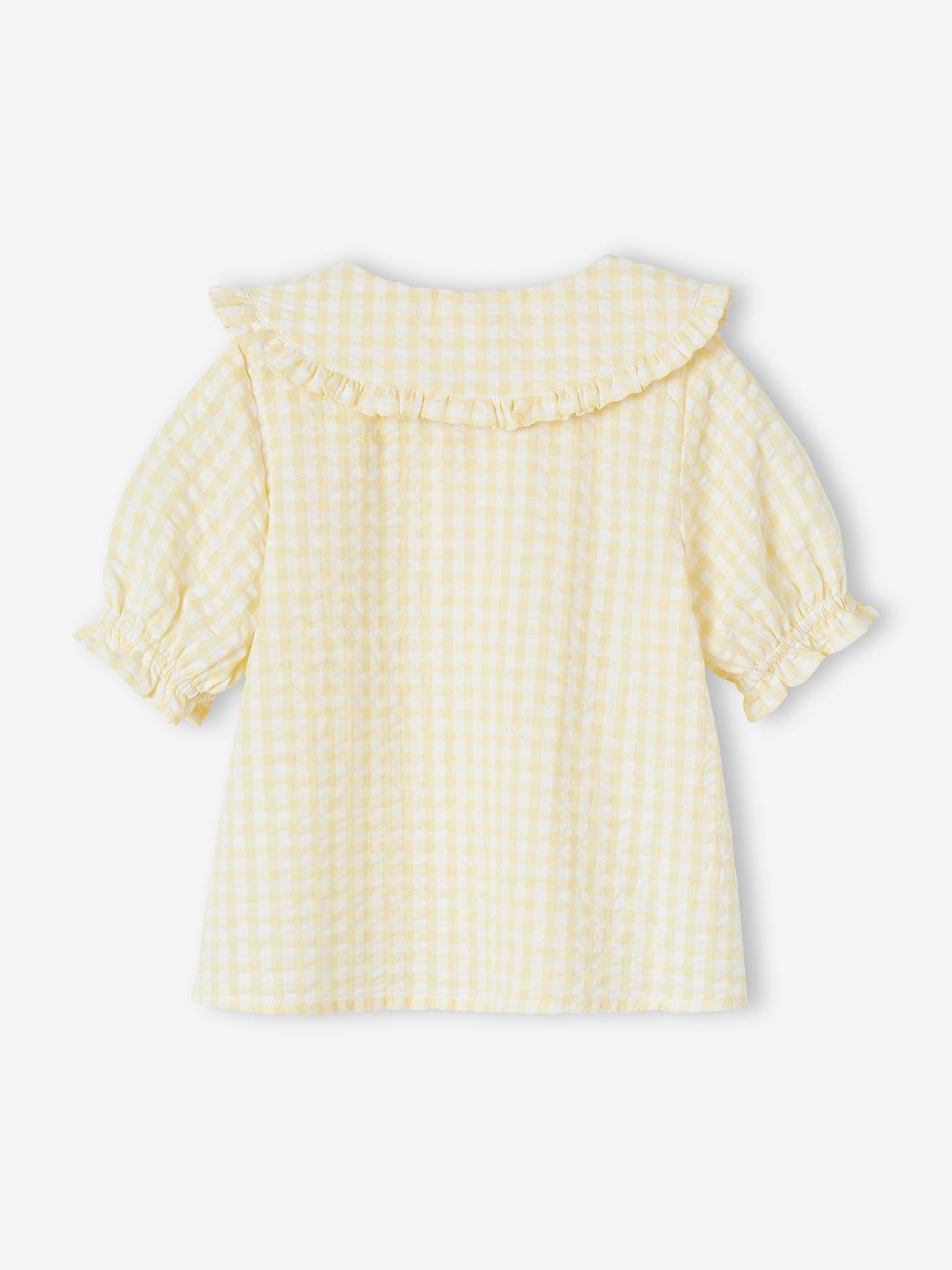 Vertbaudet Mädchen Bluse mit Volantkragen, Vichy-Karo - hellgelb