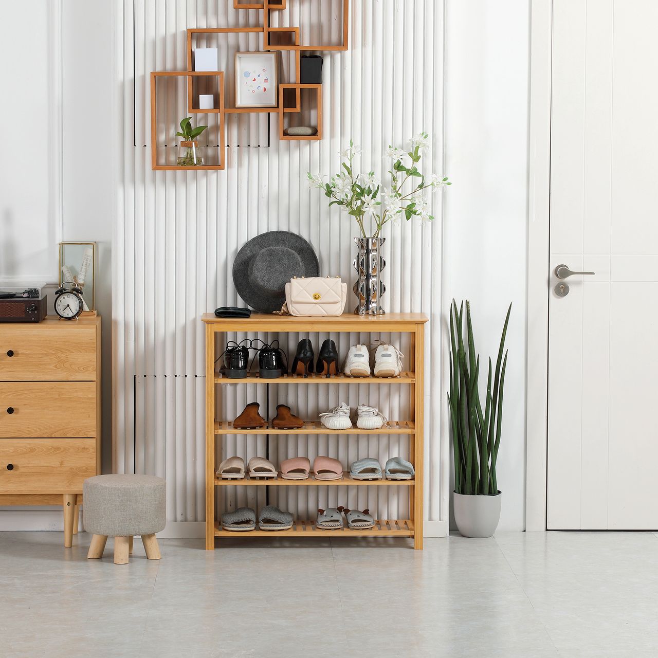 HOMCOM Schuhregal, Schuhständer mit 5 Ebenen, Schuh-Organizer für Eingang Natur