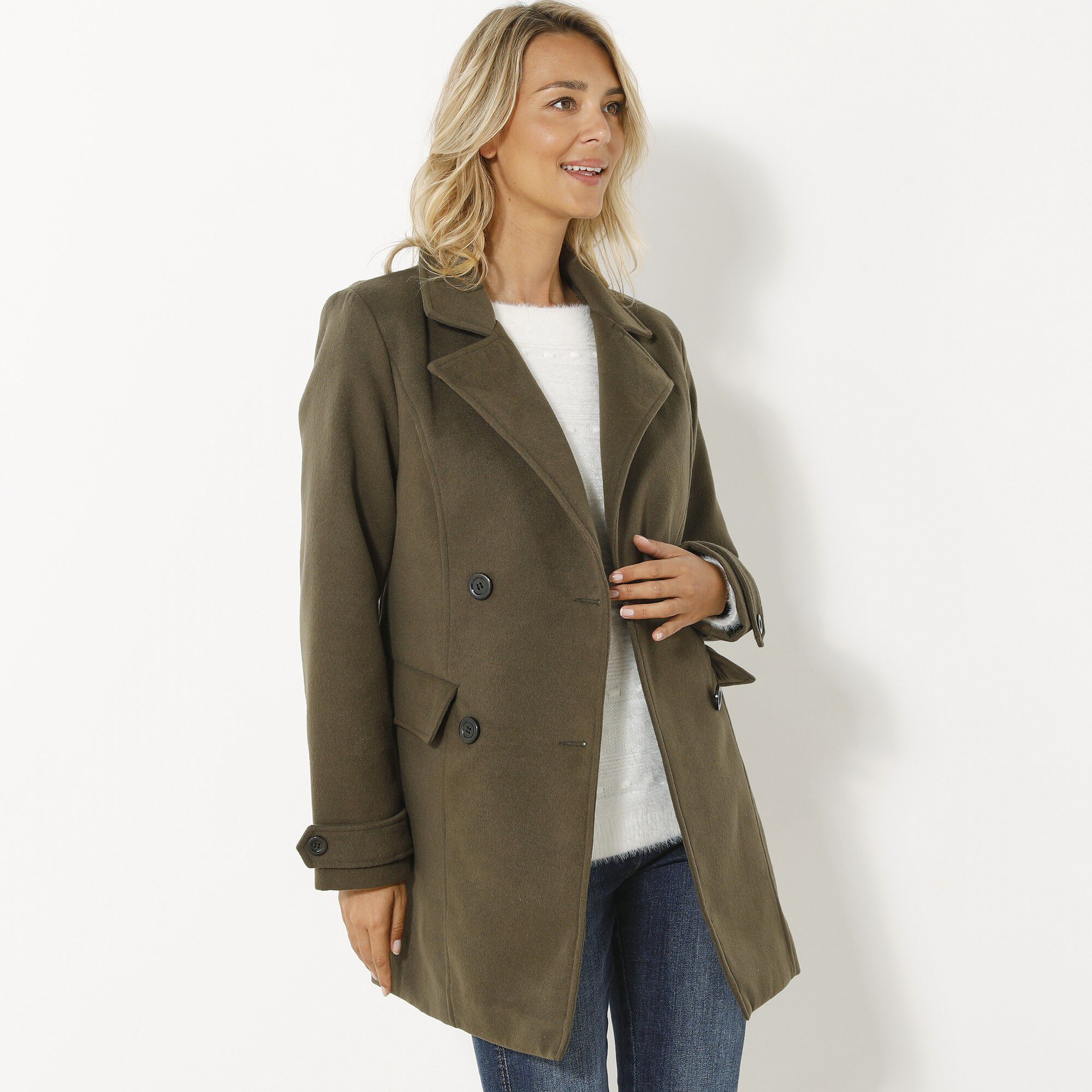 Manteau caban aspect drap de laine