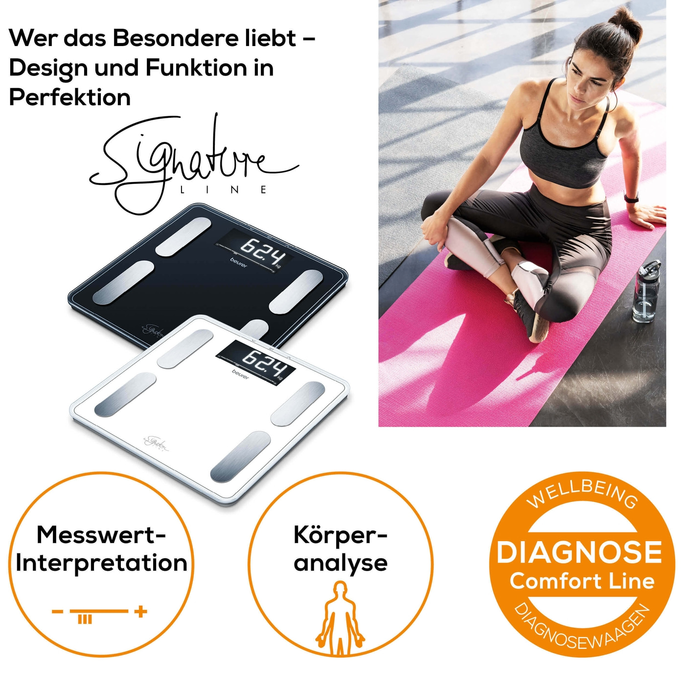 Beurer Diagnosewaage BF 400 SignatureLine Black-Körperwaage mit Ganzkörperanalyse & Interpretation der Messwerte - bis 200 kg