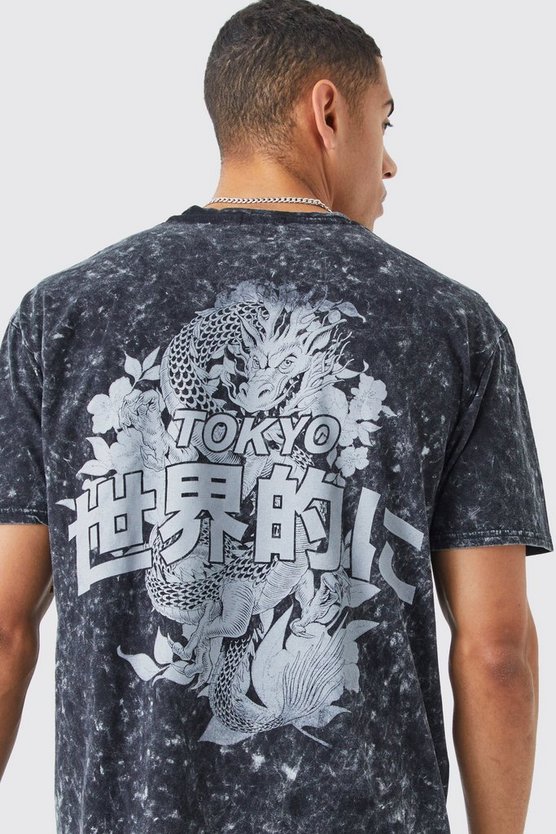 Oversize T-Shirt mit Acid-Waschung und Print
