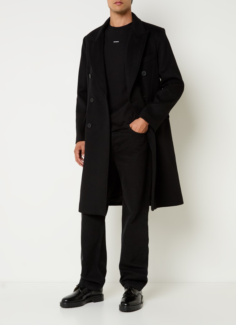Cappotto doppiopetto Sandro in misto cashmere con tasche a patta