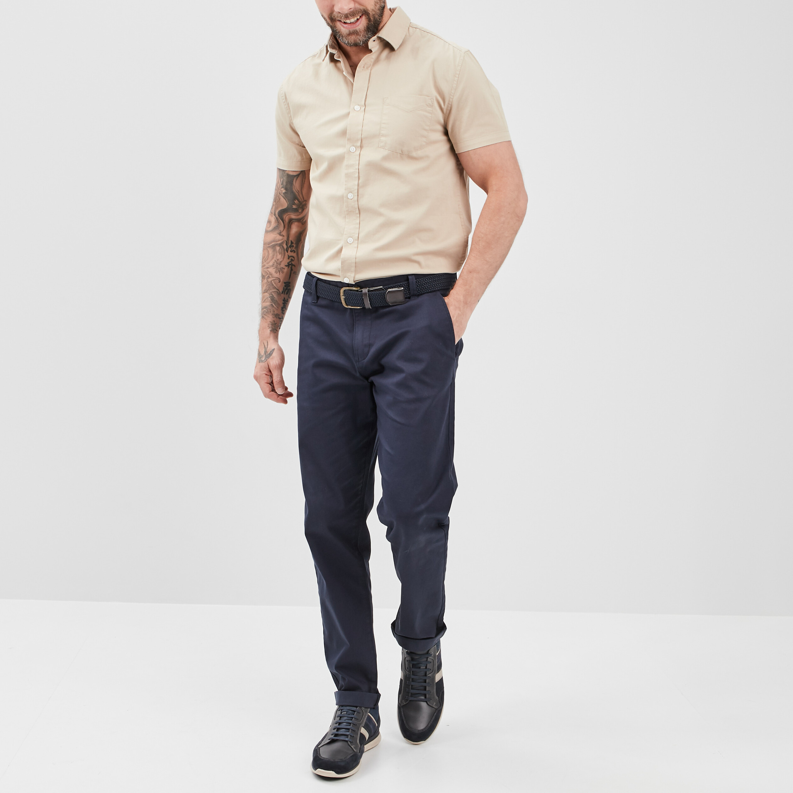 Chemise coton manches courtes sable homme | La Halle