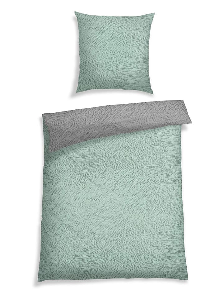 Schiesser Feinbiber-Bettwäsche-Set ''Fanni'' in Grün/ Grau günstig kaufen