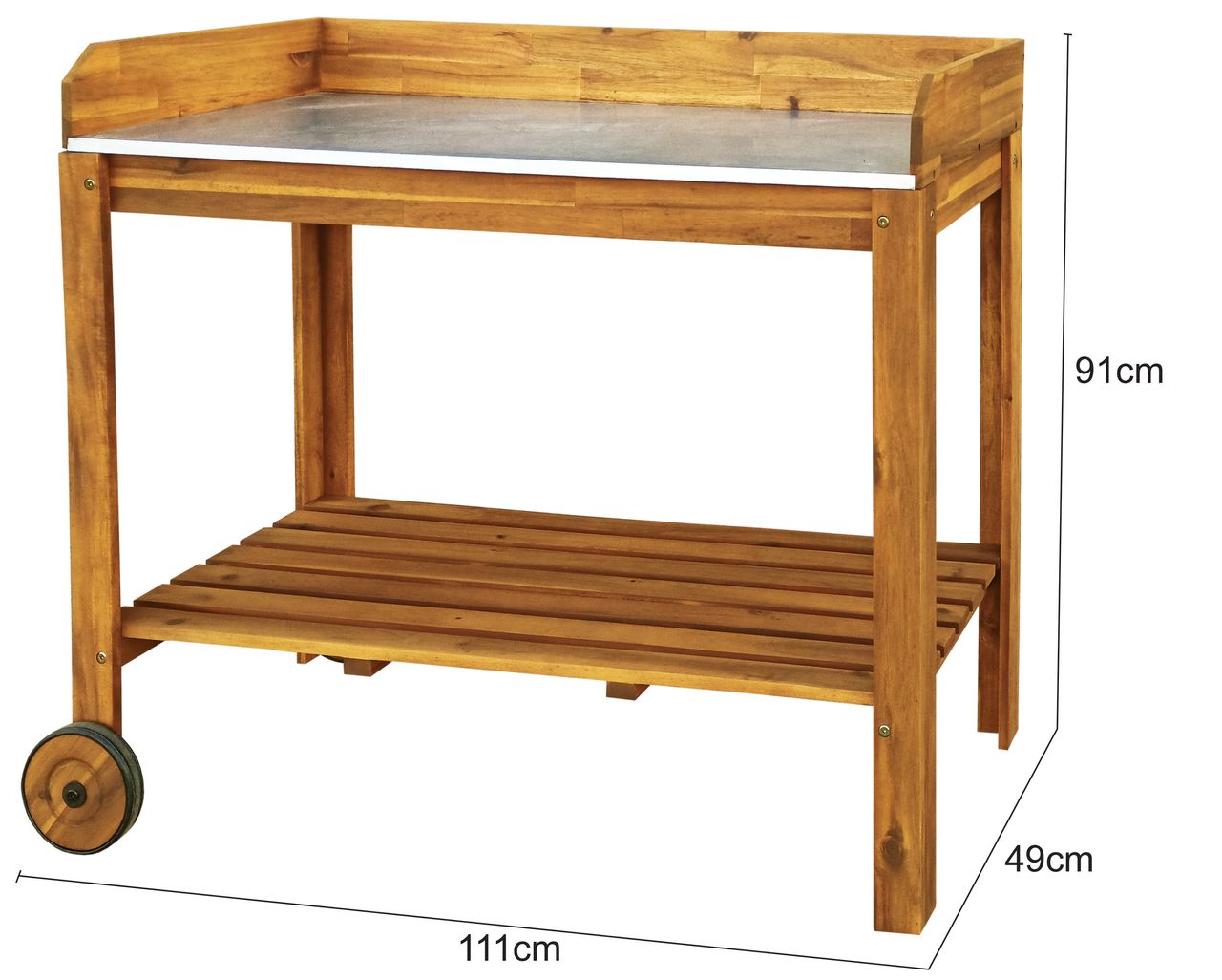 Hardin 1fachgut Pflanztisch aus Akazienholz mit Zinkplatte 111 x 49 x 91 cm FSC braun