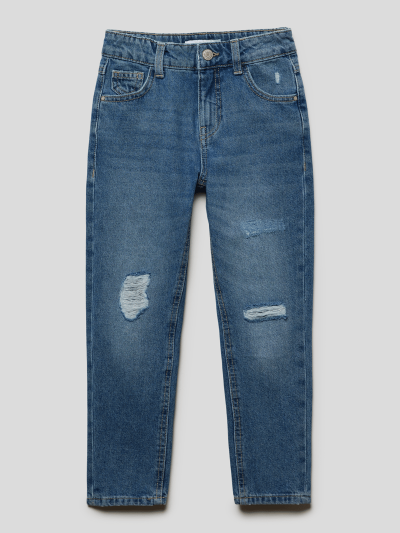 Mom Fit Jeans im Destroyed-Look in blau