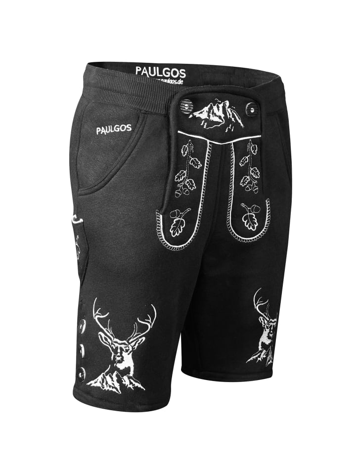 PAULGOS Jogginghose Design Trachten Lederhose Bermuda Shorts Kurz JOK4 in Schwarz günstig kaufen